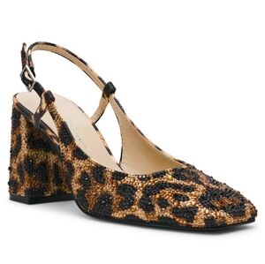 🖤🔹️Betsey Johnson🔹️leopard Women ELIAS Rhinestone Slingback Heels